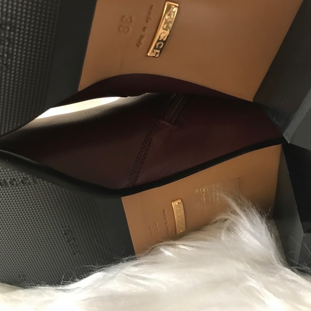 GUCCI Finn Mixed Media Ankle Boot Vintage  Bordeaux Brown Leather Size 38/8 NEW - Picture 9 of 11